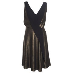 Temperley Old Gold and Black Sleeveless V-neck Edom Lame Dress M