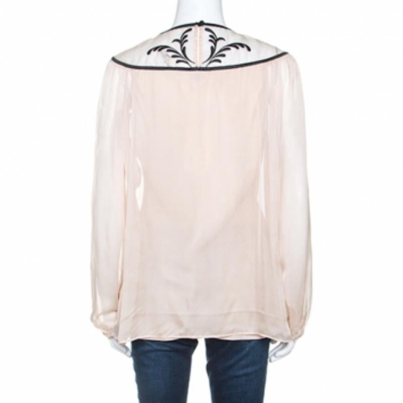 Temperley Blusa de gasa rosa pálido con detalle bordado en contraste L en Excelente estado para la venta en Dubai, Al Qouz 2