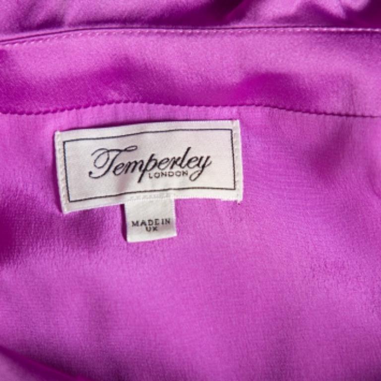 Women's Temperley Purple Satin Ruffled Cold Shoulder Belted Faux Wrap Midi Dress M For Sale