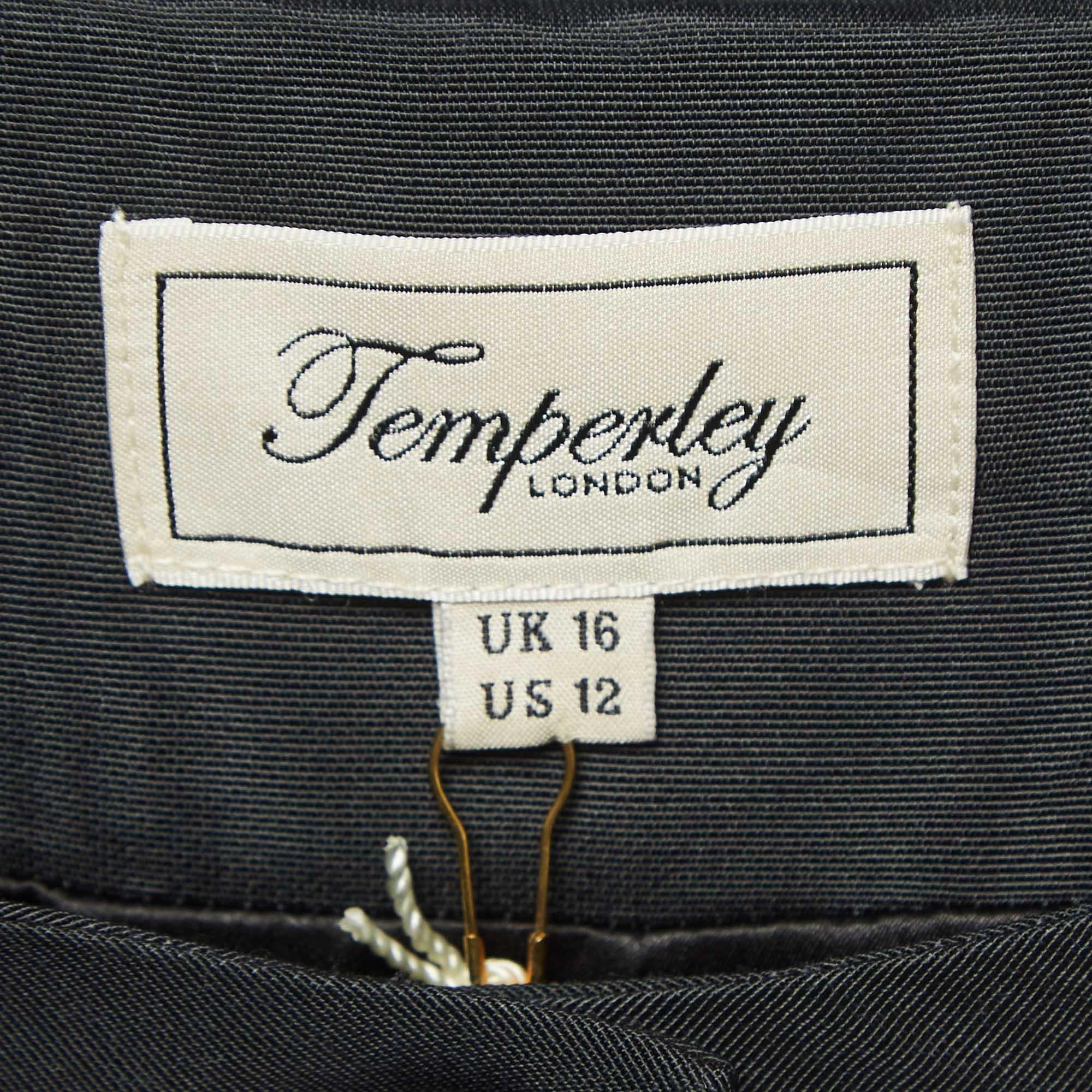 Temperly London Black Silk-Blend Cropped Evening Jacket L For Sale 1
