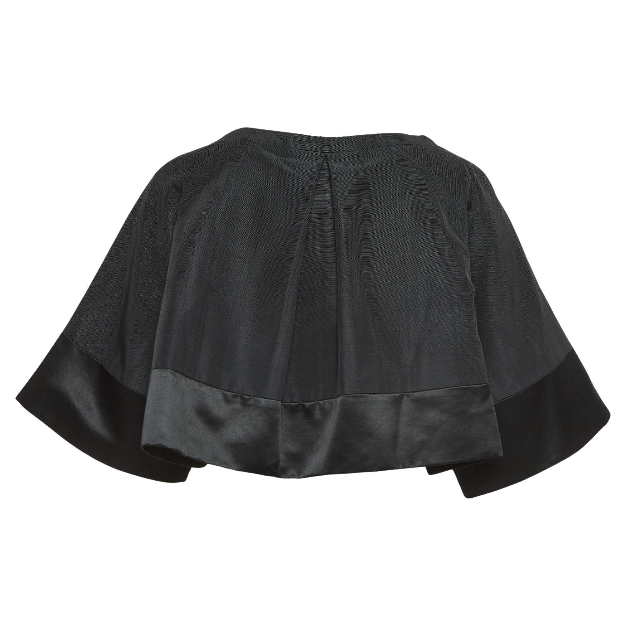 Temperly London Black Silk-Blend Cropped Evening Jacket L For Sale