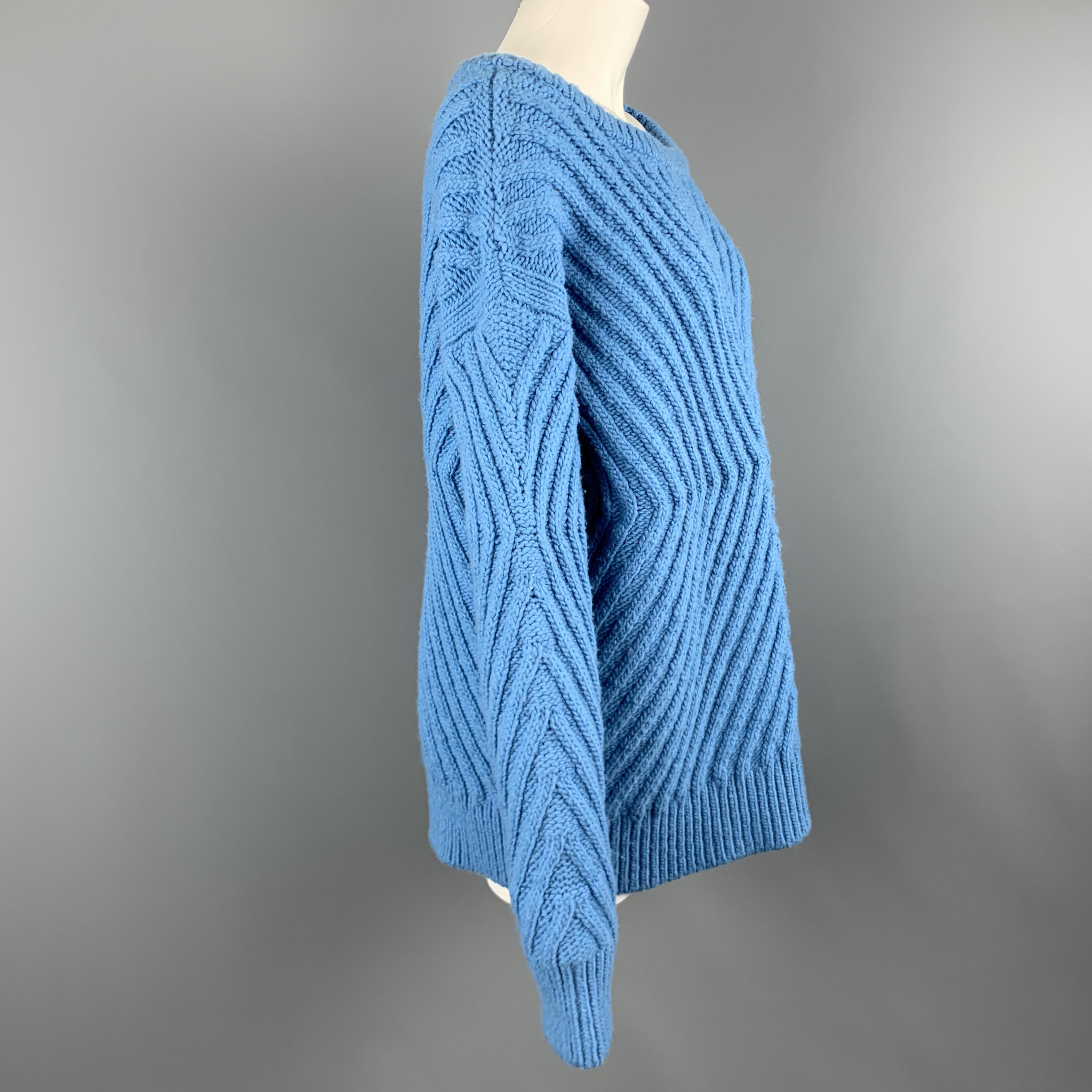 TEMPEST+ BENTLEY Size S Blue Ribbed X Pattern Oversized Wool Sweater In Good Condition In San Francisco, CA