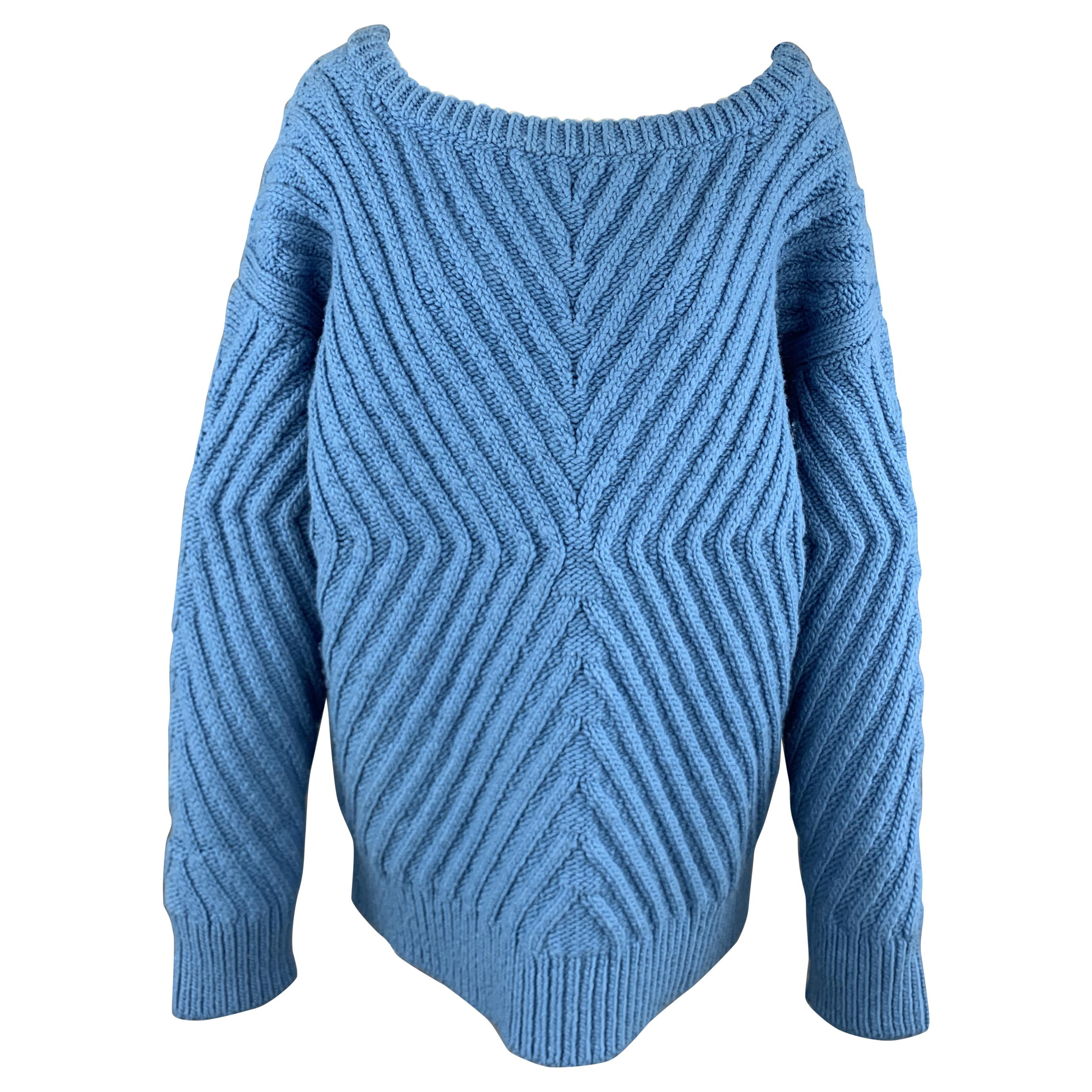 TEMPEST+ BENTLEY Size S Blue Ribbed X Pattern Oversized Wool Sweater