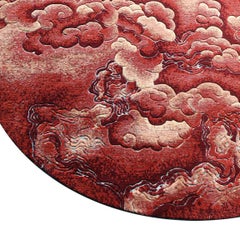 Round Chinoiserie Rug Modern Hand Knotted Wool Silk  - Tempest Flame