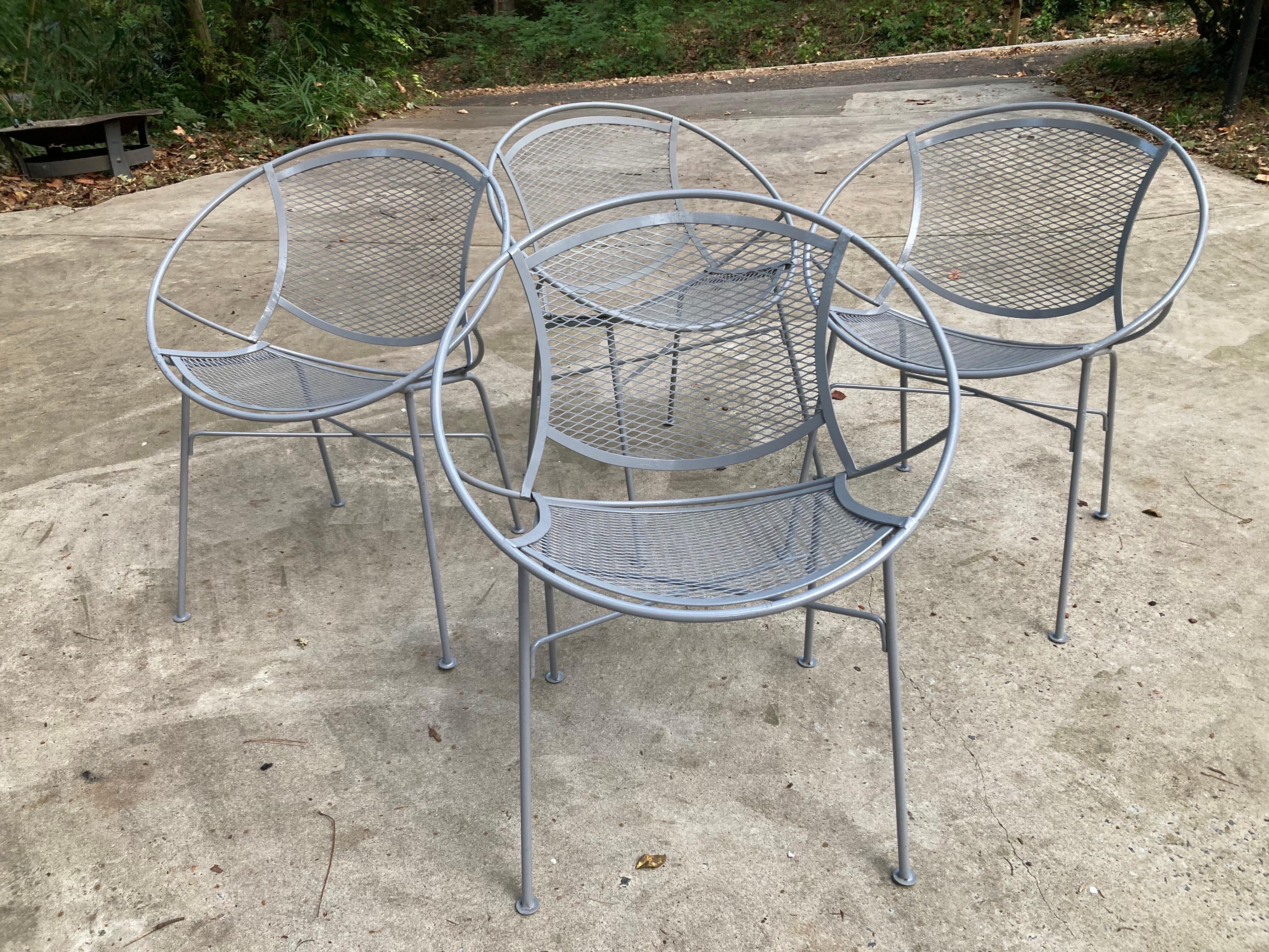 offering a set of 4 radar chairs, professionally sandblasted, primed in grey. these can be painted to specification or sold as is… iconic mid century patio chairs no makers mark
circa 1950 shipping from athens ga