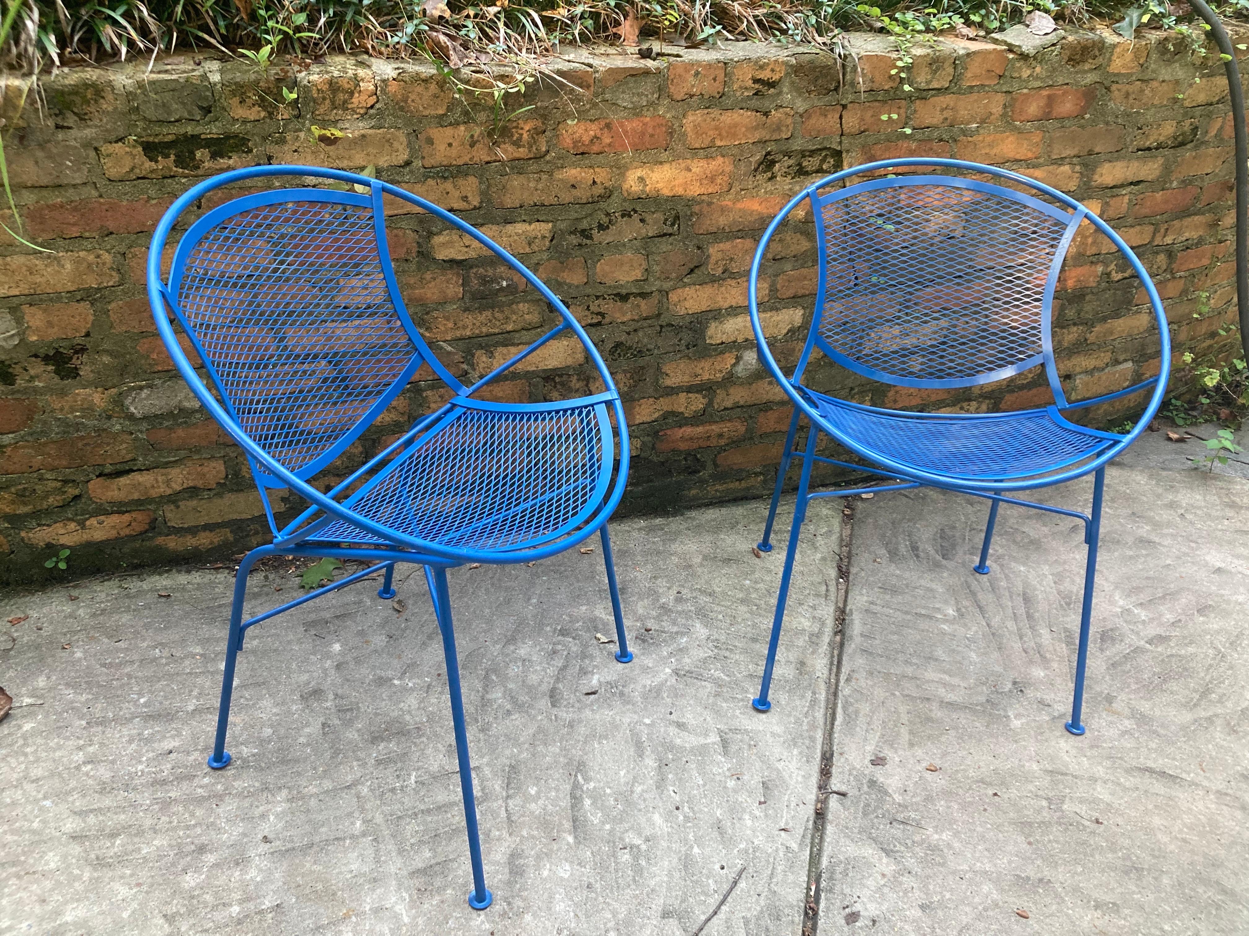 offering pair of sea harbor blue wrought iron three seasons or patio lounge chairs designed by Maurizio Tempestini , manufactured by John Salterini
no maker’s mark
multiple sets available

professionally sandblasted, primed
and painted

30.25ʺW ×