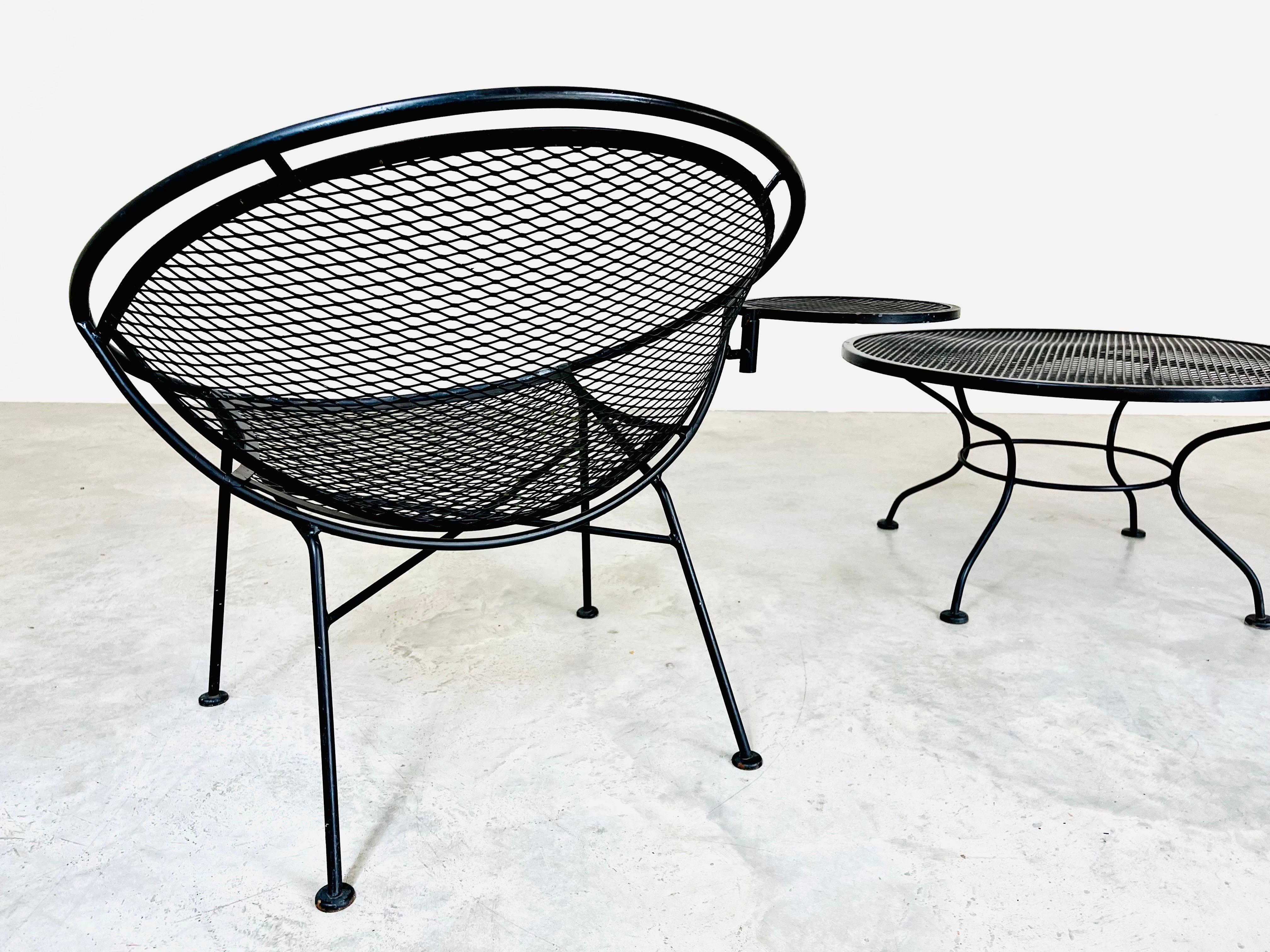 Wrought Iron Tempestini for Salterini Radar Chaise & Lounge Chair with Cocktail Table Set