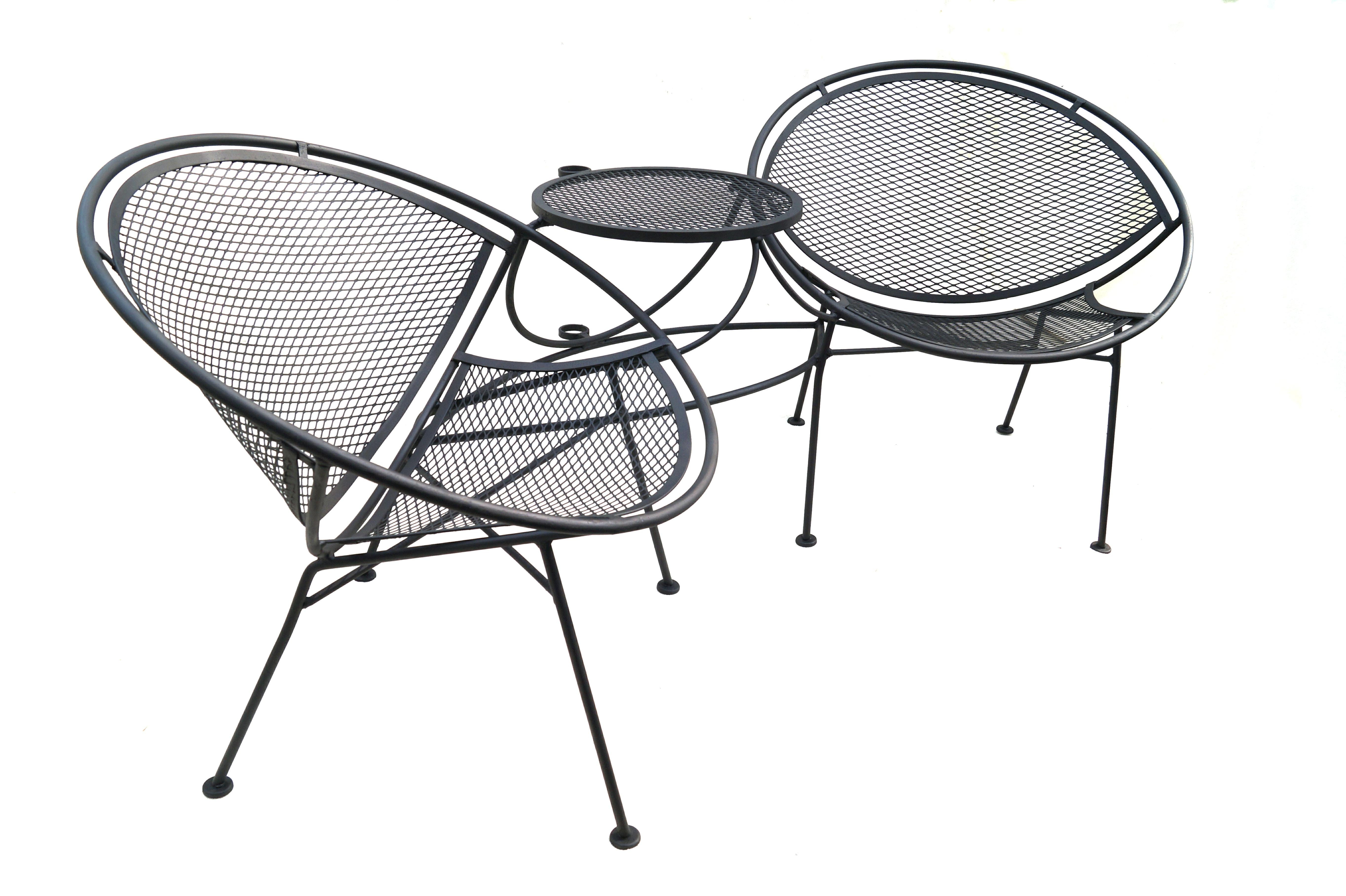 Mid-20th Century  Tempestini John Salterini  Black Tete a Tete Settee Chairs Table Outdoor Patio 