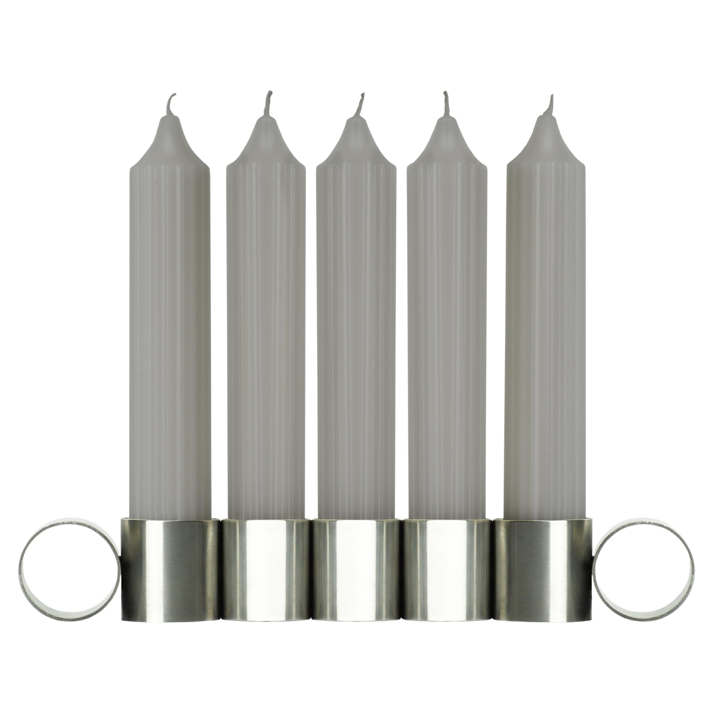 "Tempio Del Tempo N°5" Stainless Steel Candleholder and Glass Vase by COKI For Sale