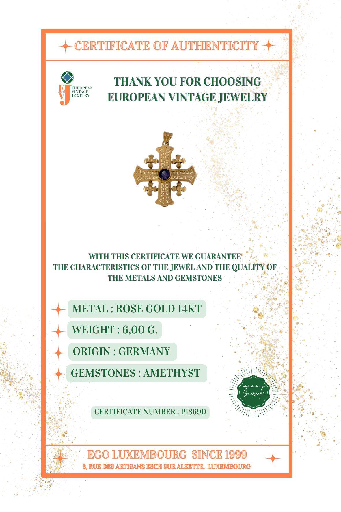Templar Cross 14 karat Rose Gold with Amethyst 3