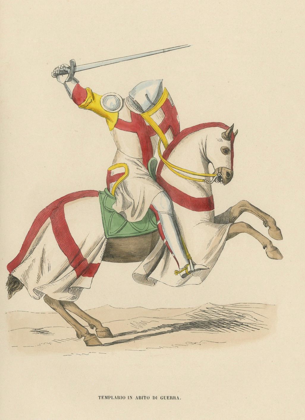 Paper Templar Knight in Battle Attire, Costume Di Moyen Age, 1847 For Sale
