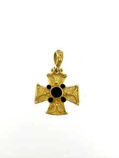Templar Style Italian Vintage Gold Cross with Emeralds