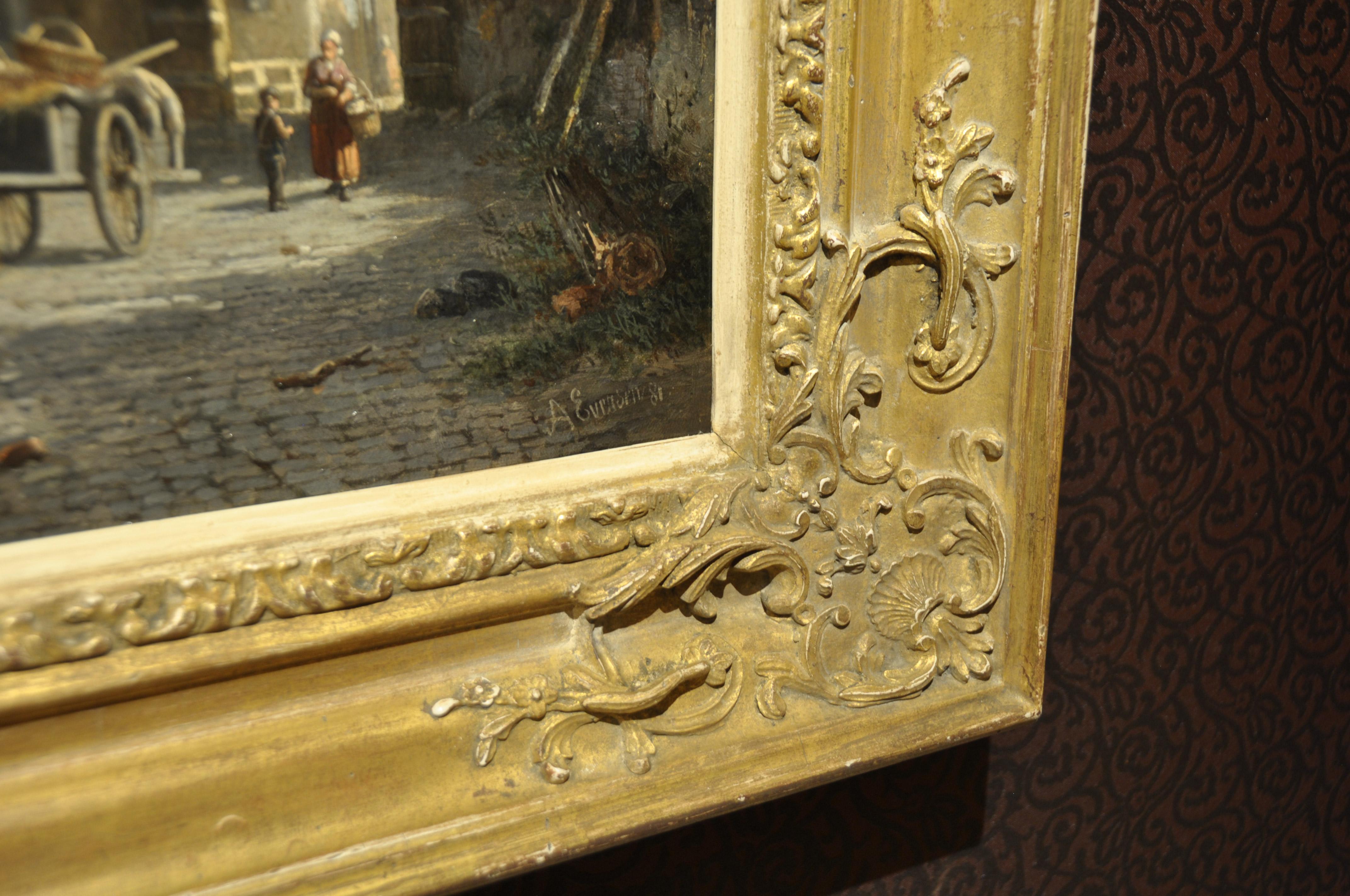 Unique 19th Century Oil Painting (57.5 x 47 cm) by Dutch Painter A. Eversen In Good Condition For Sale In Tilburg, Brabant