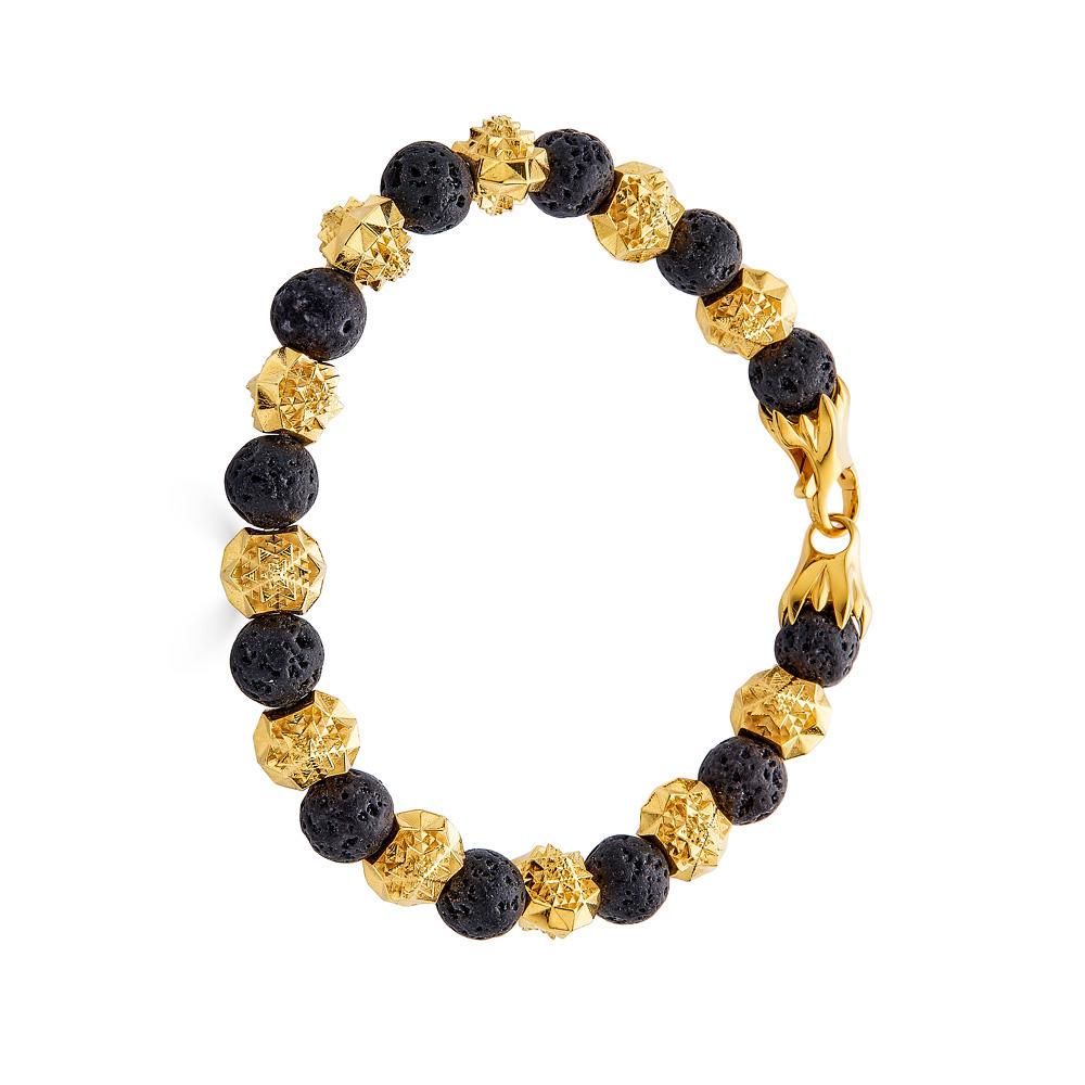 Modern Temple 18K Gold and Lava Stone Bracelet For Sale