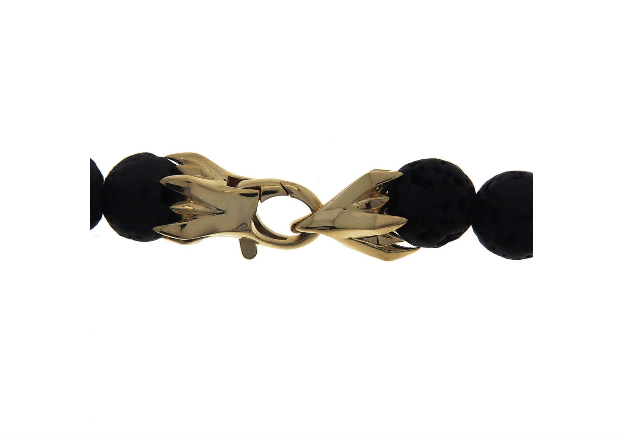 Women's or Men's Temple 18K Gold and Lava Stone Necklace For Sale