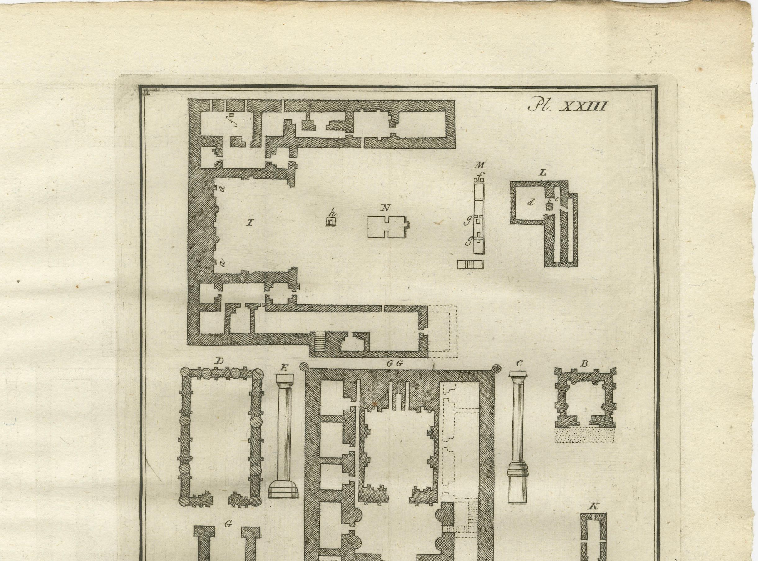 Templo y edificios del Laberinto, Hawara - Grabado de planta, Egipto 1776 Holandés en venta