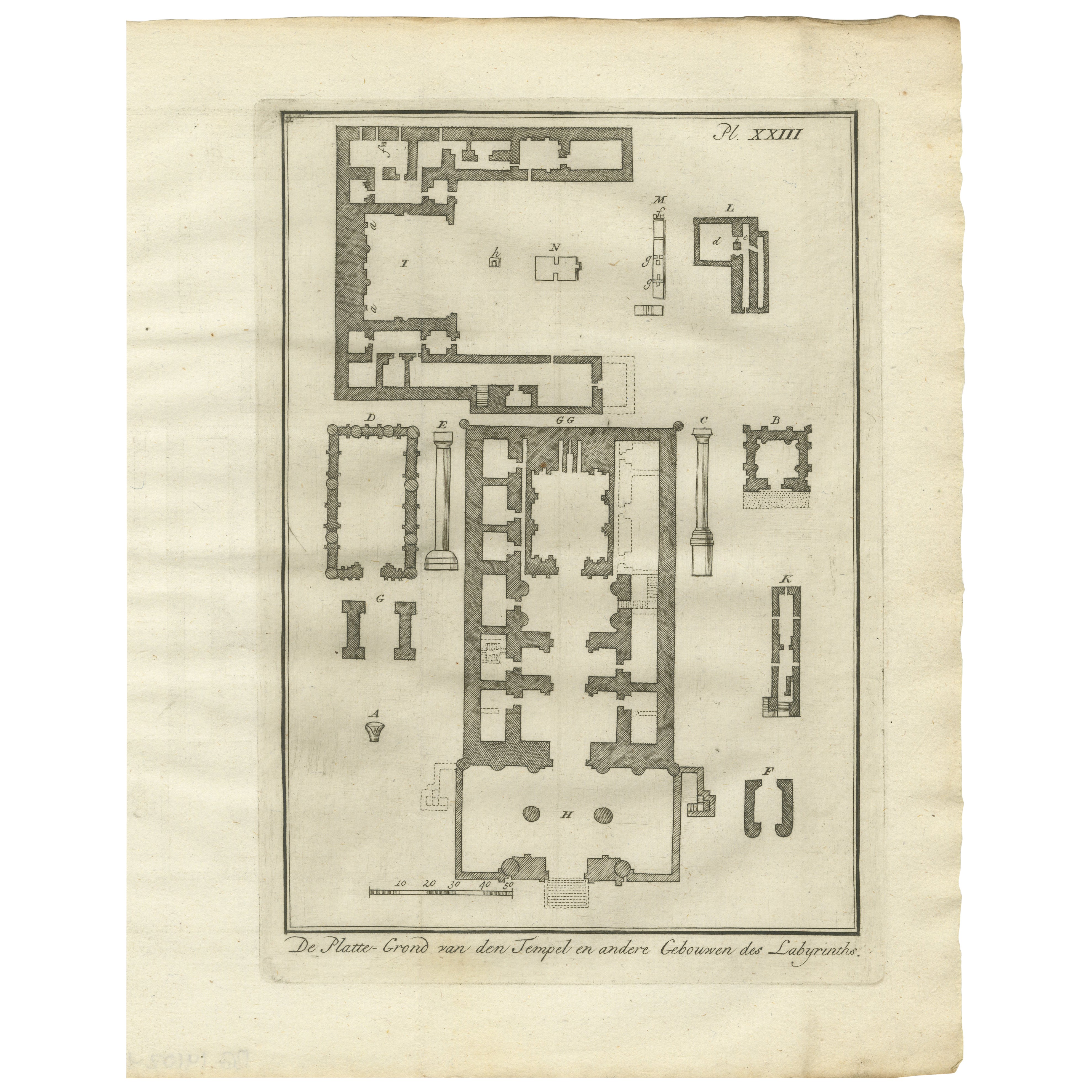 Templo y edificios del Laberinto, Hawara - Grabado de planta, Egipto 1776