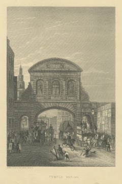 Temple Bar, Fleet Street, Victorian London, Antique Engraving, circa 1879