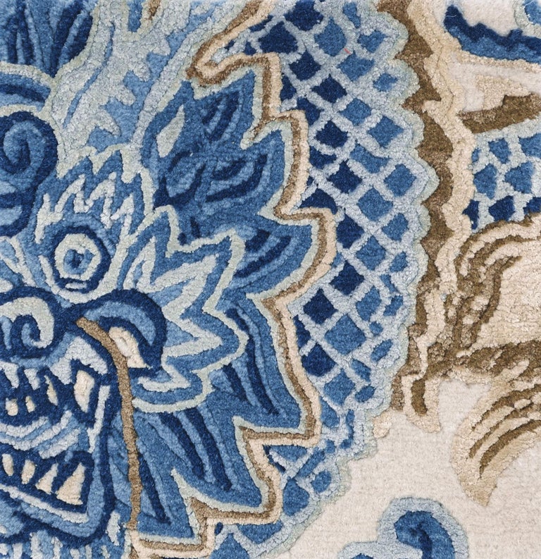 Temple Ceremony Chinese Blue Traditional Oriental Hand Knotted Wool