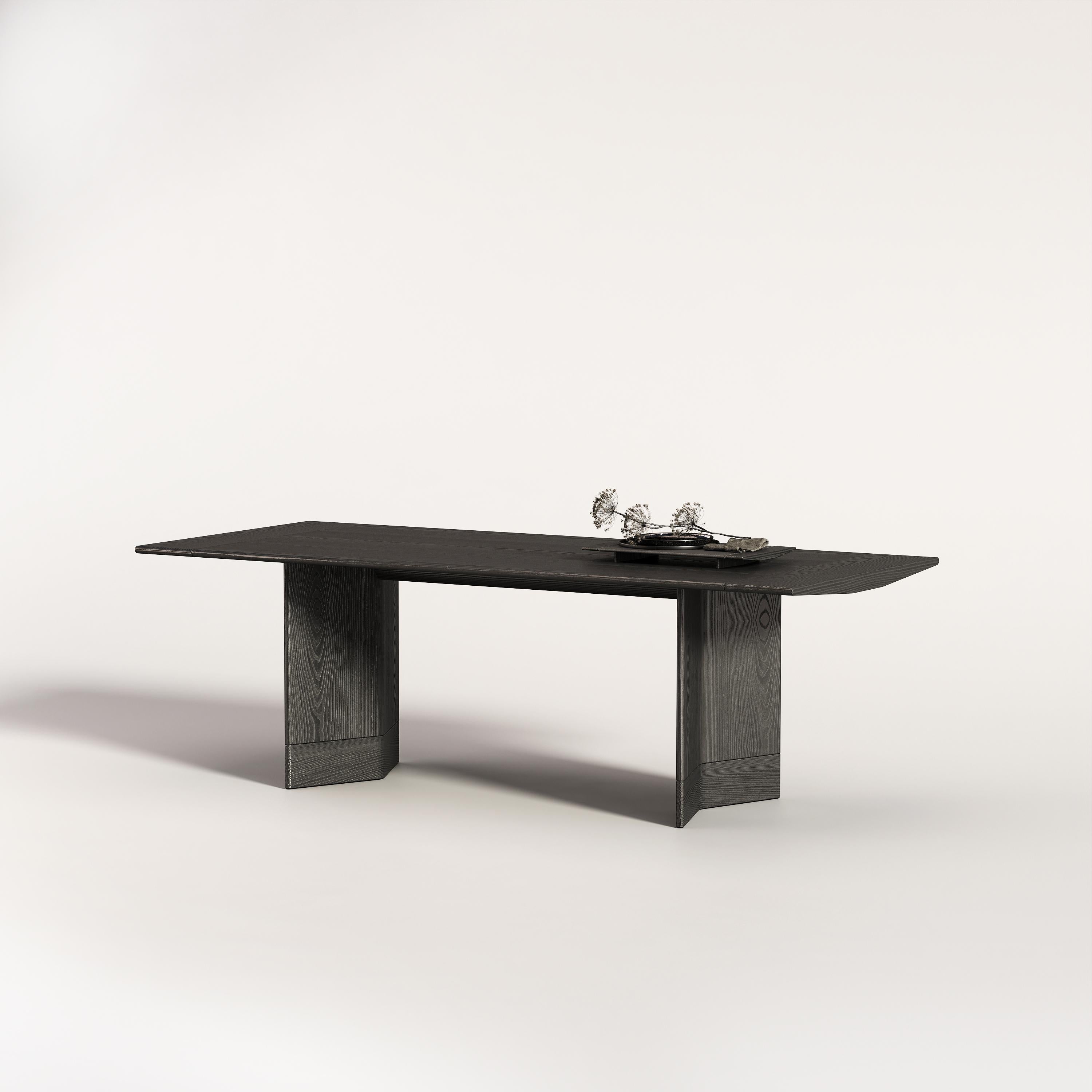 Temple dining table by Emre Yunus Uzun
Dimensions: D 210 x W 90 x H 72 cm
Materials: Brushed oak wood.
Custom sizes and finishes available.

Temple Collection consists of three complimentary pieces; a table, a bench and a tabletop tray. The coherent