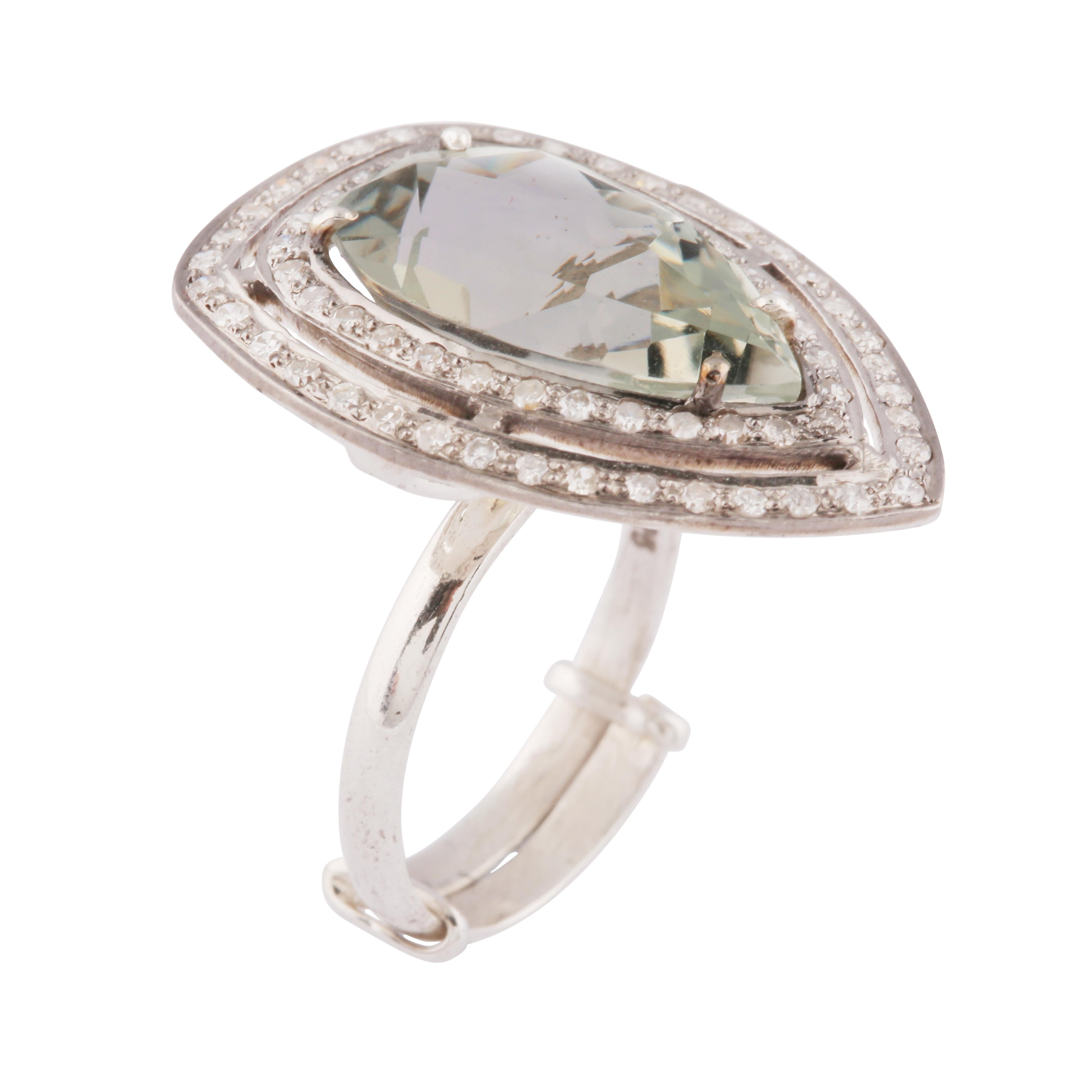 Single Cut Temple Dome Green Amethyst & Diamond Ring