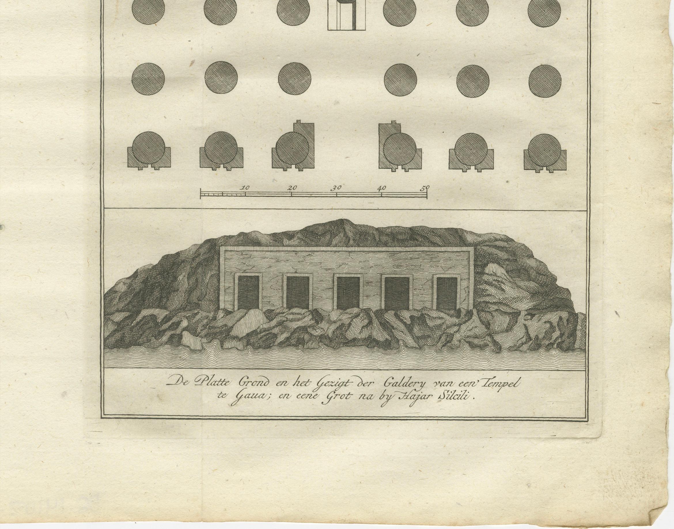 Olandese Galleria del tempio di Gau e tomba rupestre presso Hajar Silsila - Incisione egiziana, 1776 in vendita