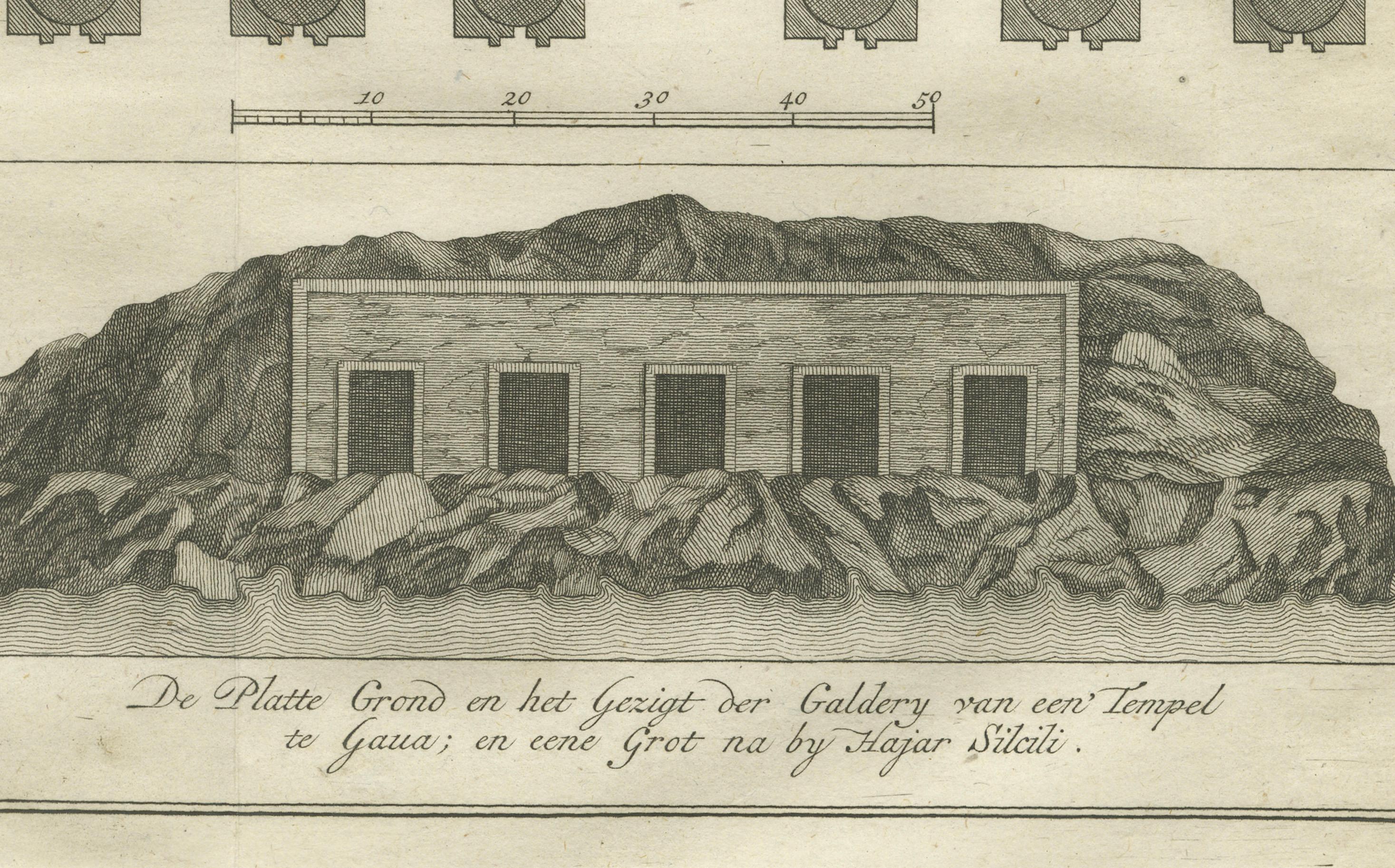 Inciso Galleria del tempio di Gau e tomba rupestre presso Hajar Silsila - Incisione egiziana, 1776 in vendita