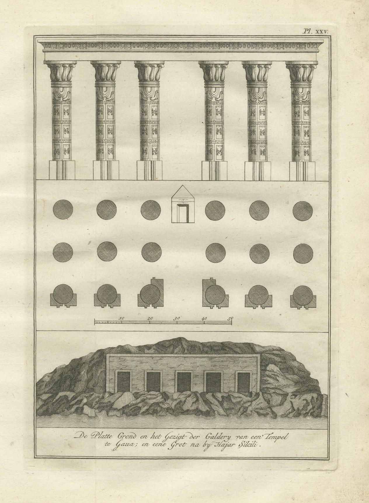 Carta Galleria del tempio di Gau e tomba rupestre presso Hajar Silsila - Incisione egiziana, 1776 in vendita