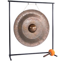 Vintage Temple Gong on Metal Stand