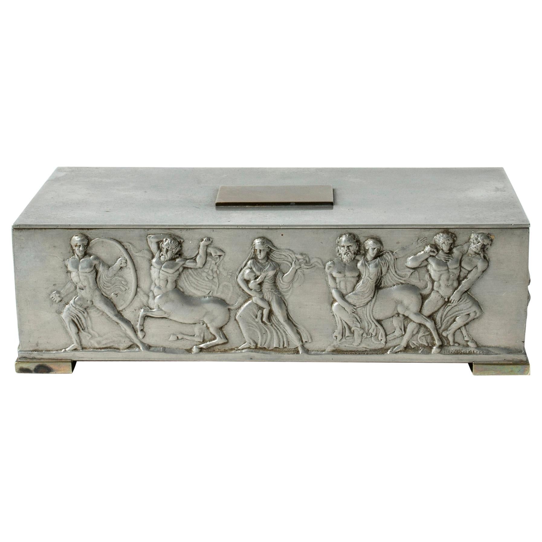 Temple of Apollo Pewter box from Herman Bergman, Sweden, 1939 For Sale