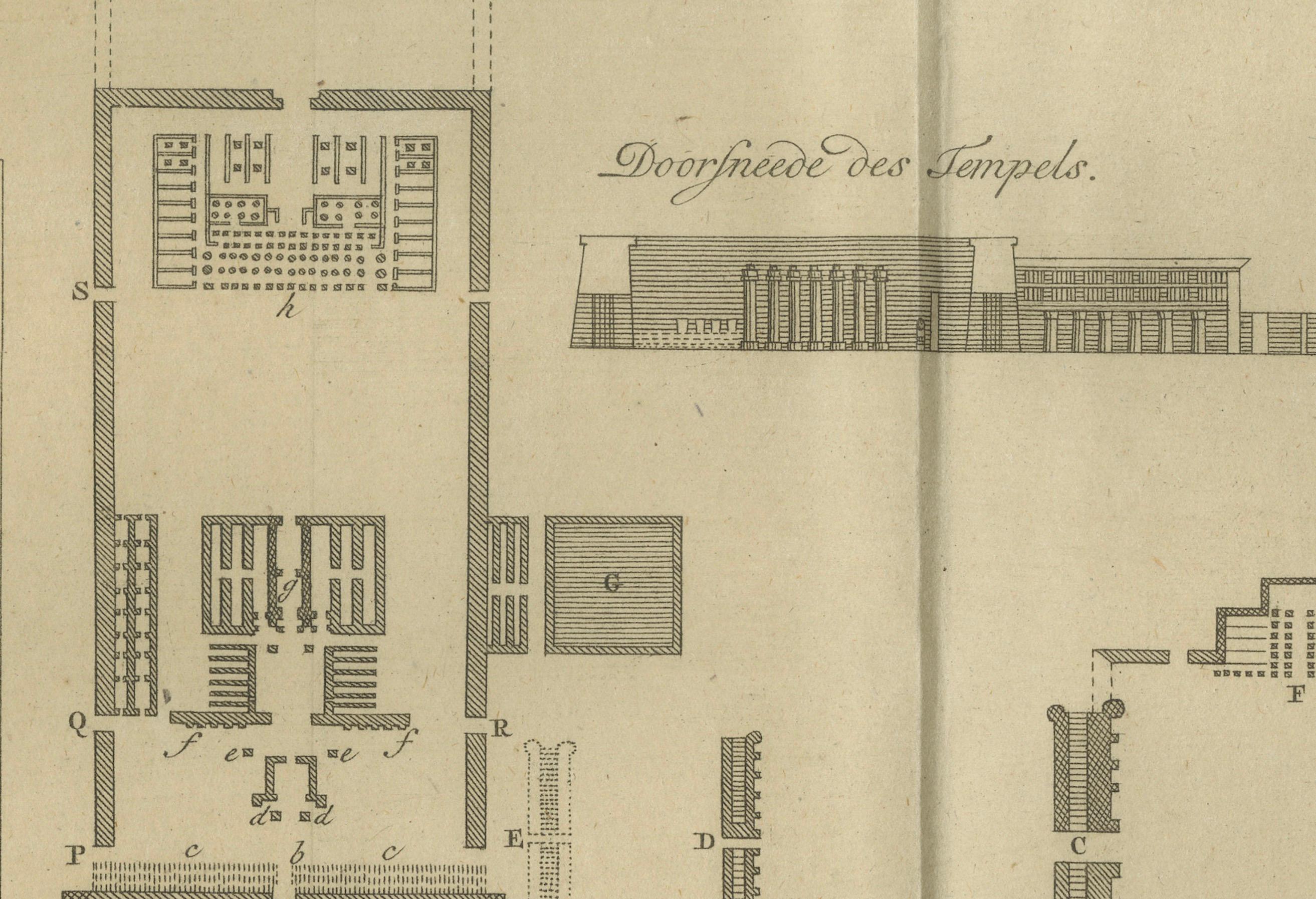 Templo de Júpiter en Tebas - Planta y alzados de la puerta, hacia 1710 siglo XVIII en venta
