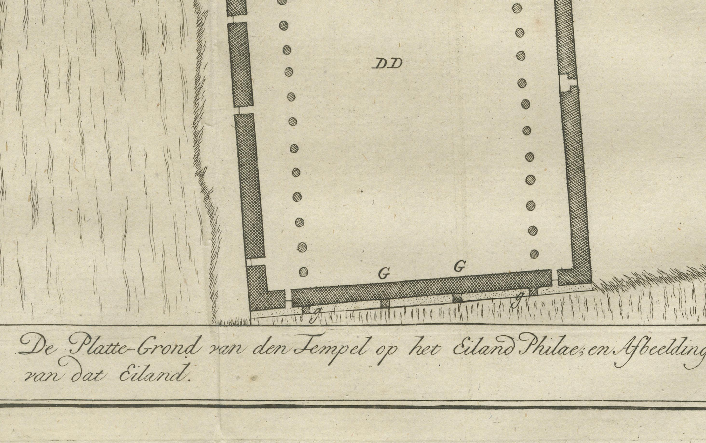 Templo de Filae en la Isla de Isis - Plano del Antiguo Egipto, c.1710 Grabado en venta