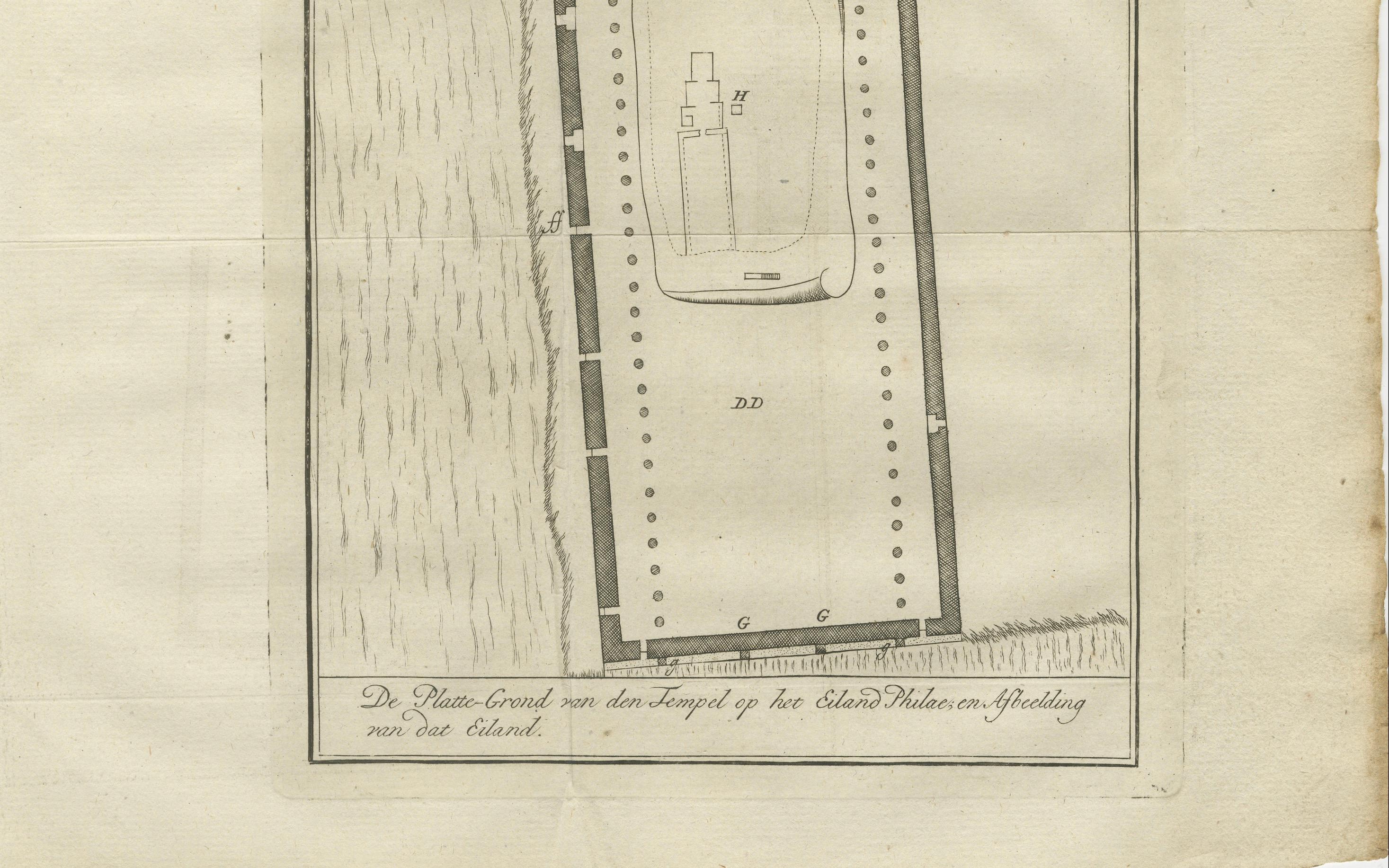 Templo de Filae en la Isla de Isis - Plano del Antiguo Egipto, c.1710 en Bueno estado para la venta en Langweer, NL