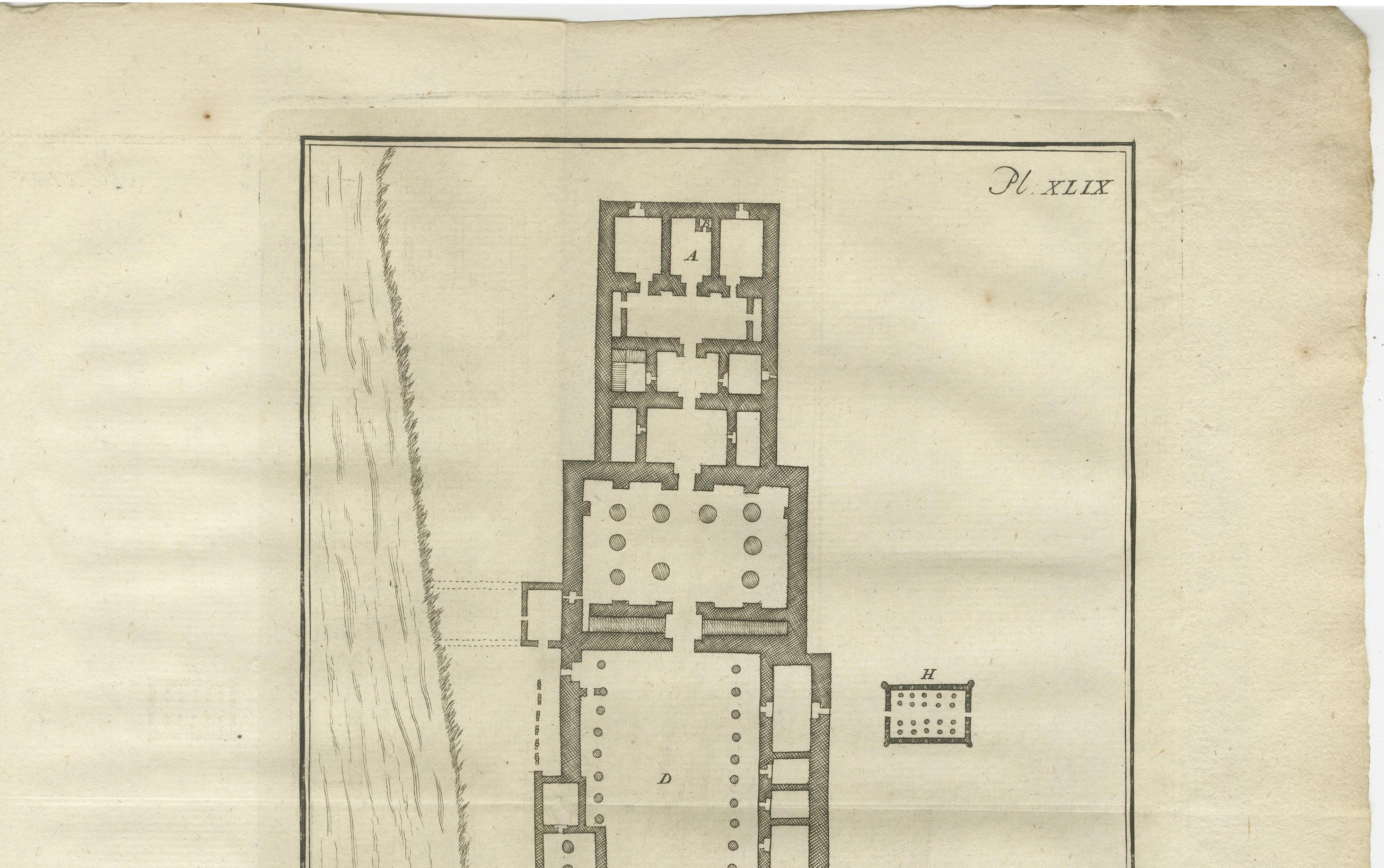 Templo de Filae en la Isla de Isis - Plano del Antiguo Egipto, c.1710 siglo XVIII en venta