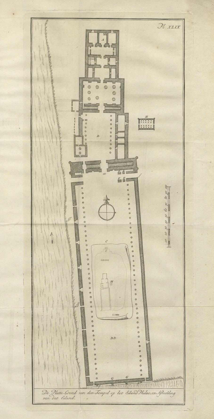Templo de Filae en la Isla de Isis - Plano del Antiguo Egipto, c.1710 Papel en venta