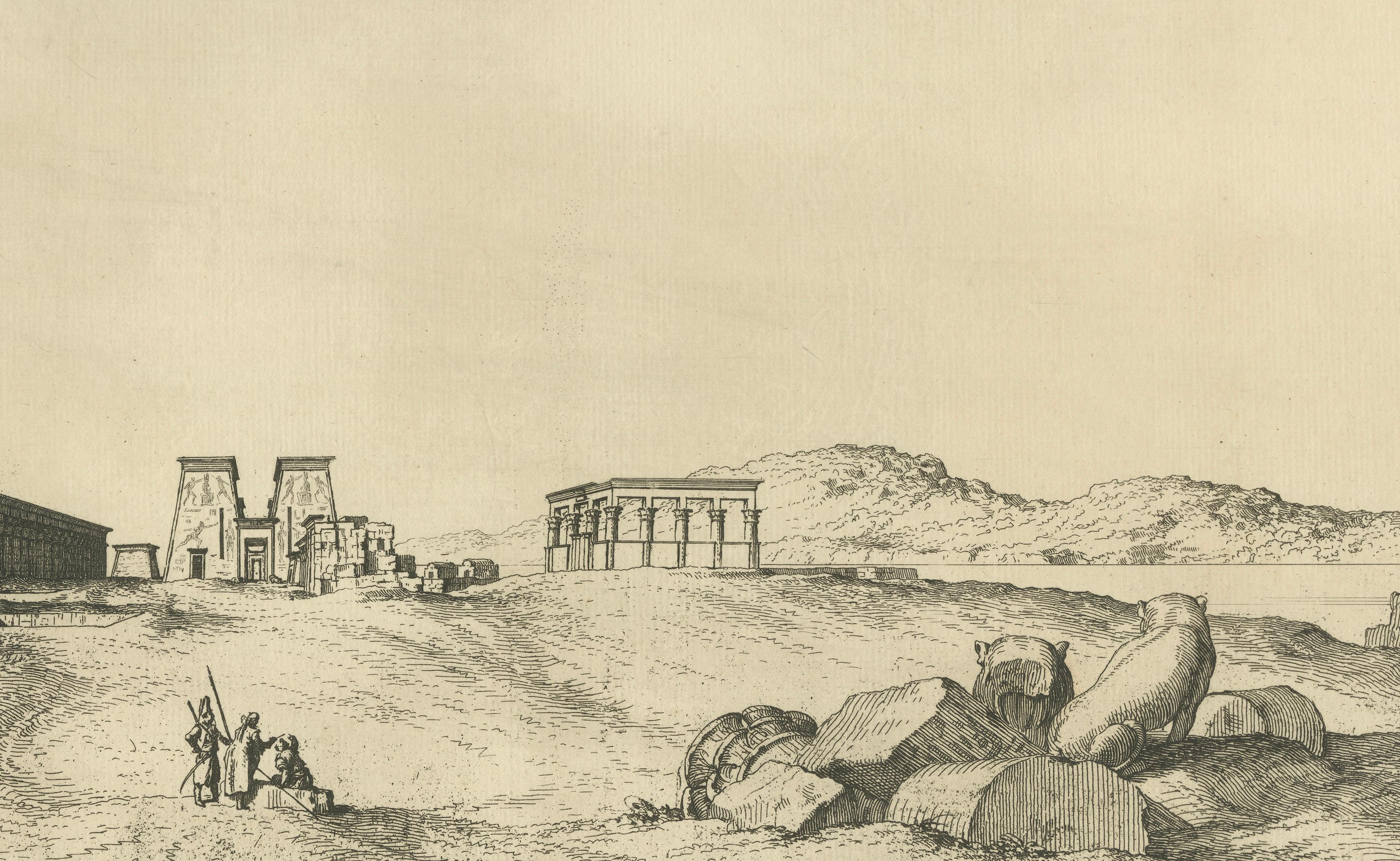 Temple of Philae on the Nile – Antique Egypt Ruins Engraving by Norden, c.1755