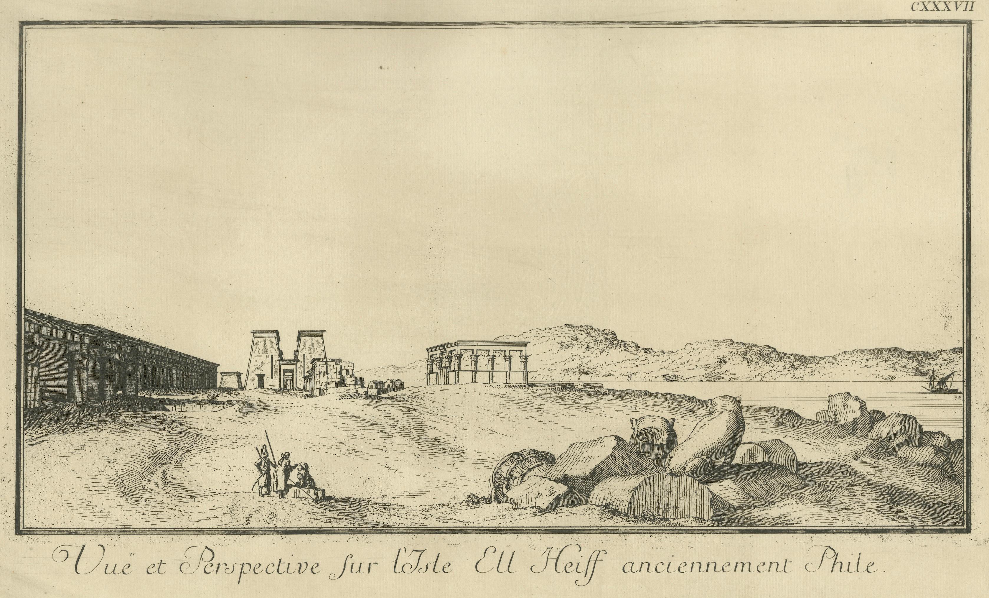 Temple of Philae on the Nile – Antique Egypt Ruins Engraving by Norden, c.1755
