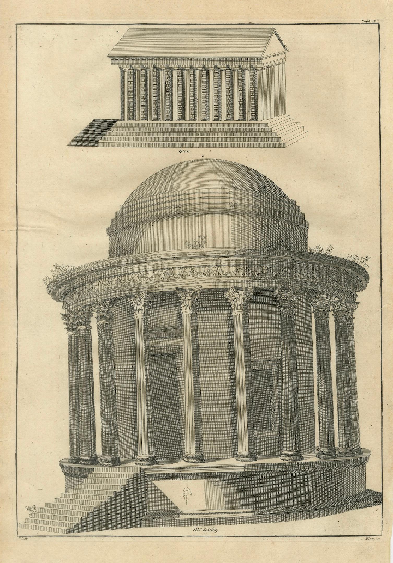 Temple of Vesta & Classical Rotunda Engraving, Montfaucon 1721