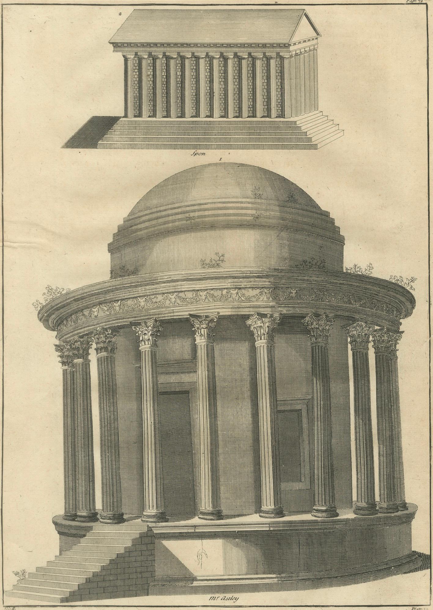 Temple of Vesta & Classical Rotunda Engraving, Montfaucon 1721