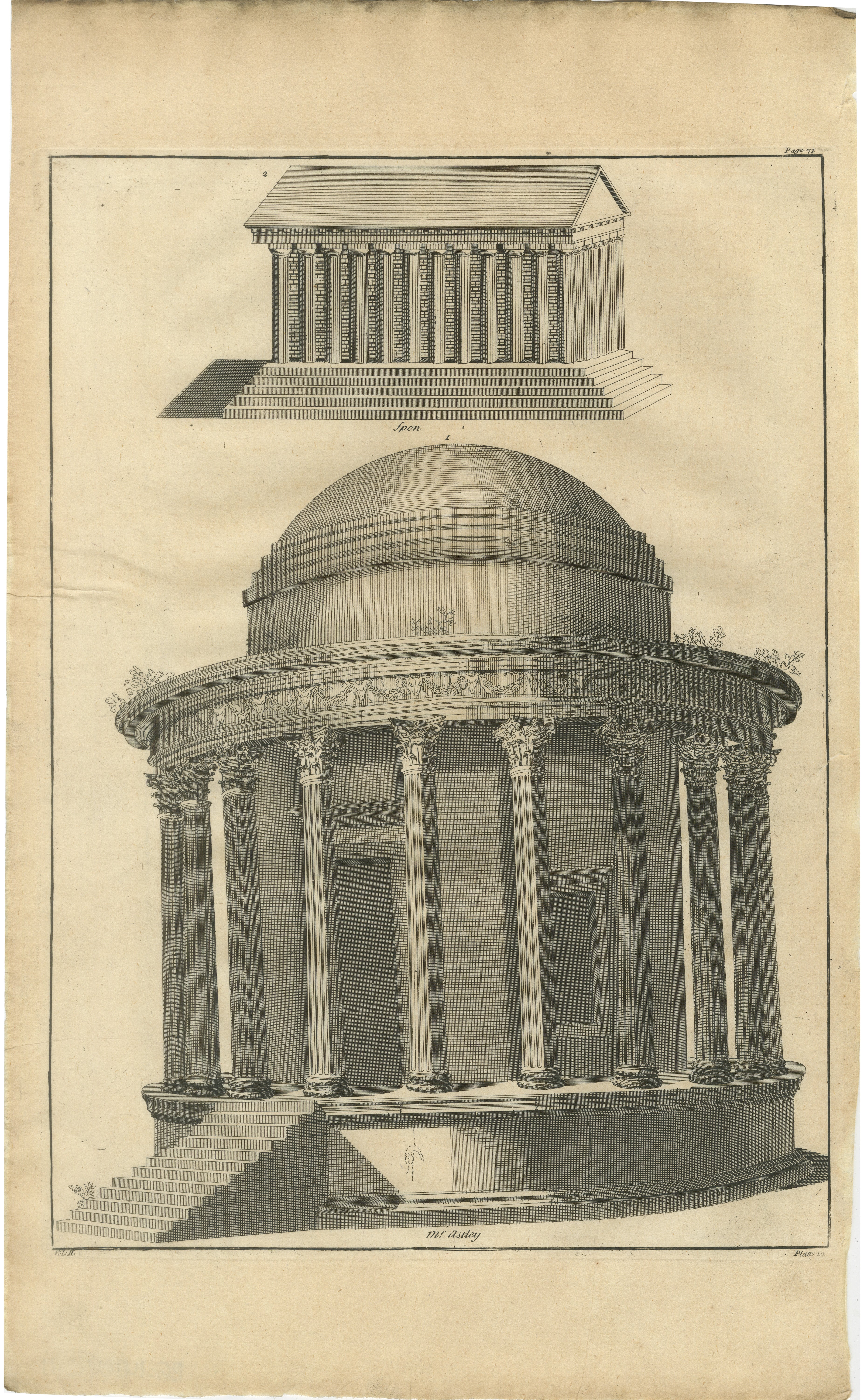 Temple of Vesta & Classical Rotunda Engraving, Montfaucon 1721