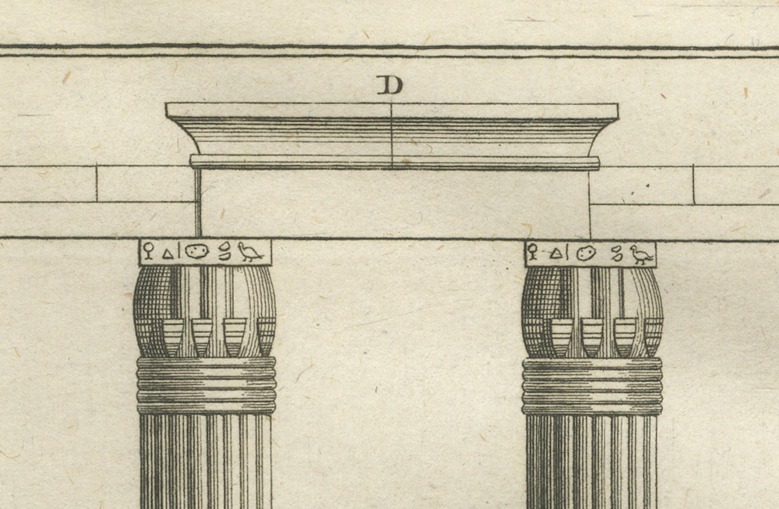 Néerlandais Portique et colonnes du temple d'Antinoöpolis - Gravure architecturale, 1776 en vente