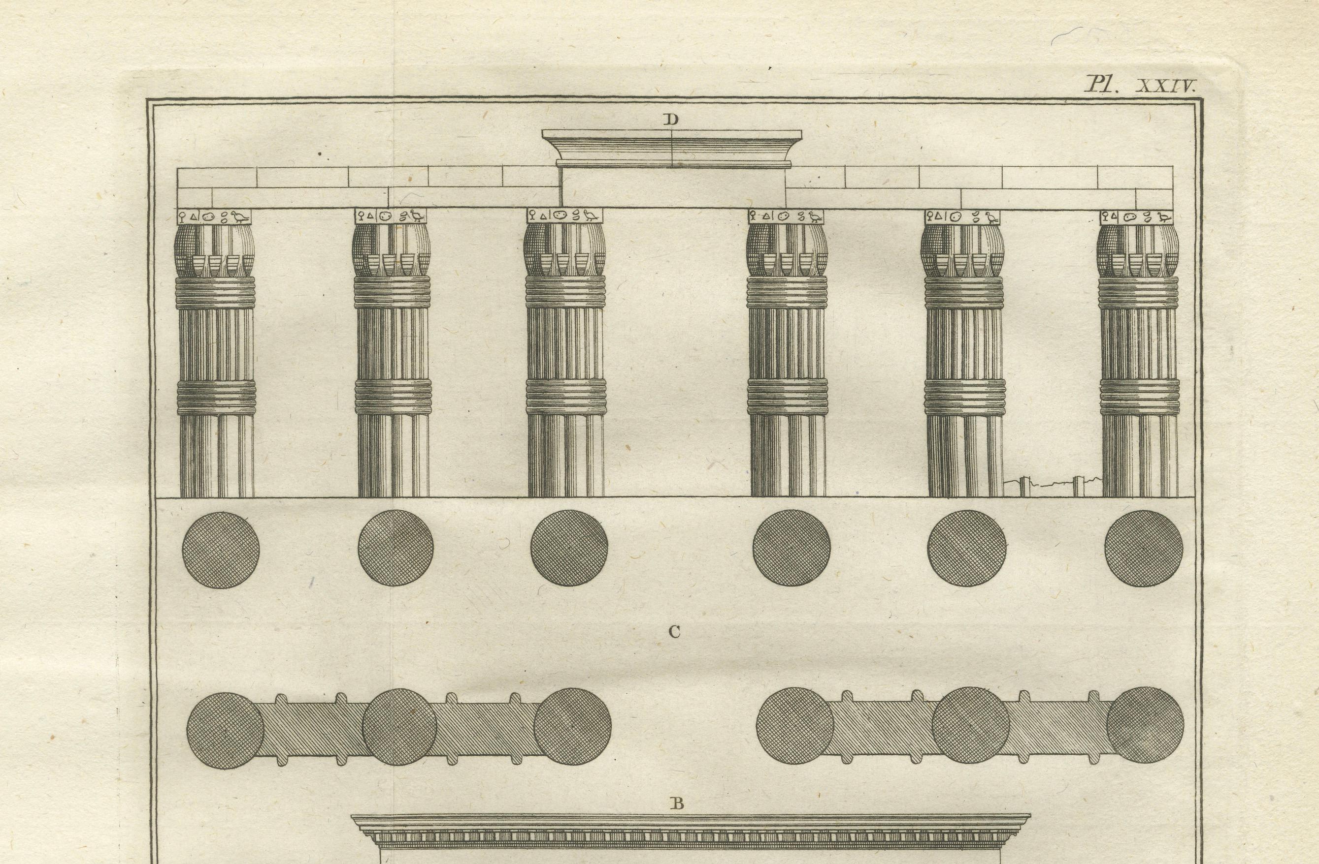 Portique et colonnes du temple d'Antinoöpolis - Gravure architecturale, 1776 Bon état - En vente à Langweer, NL