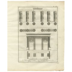 Portique et colonnes du temple d'Antinoöpolis - Gravure architecturale, 1776