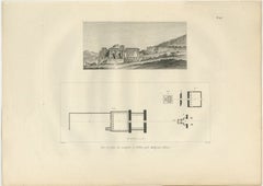 Temple Ruins at Thebes with Architectural Plan, Egypt, Antique Engraving, c.1802