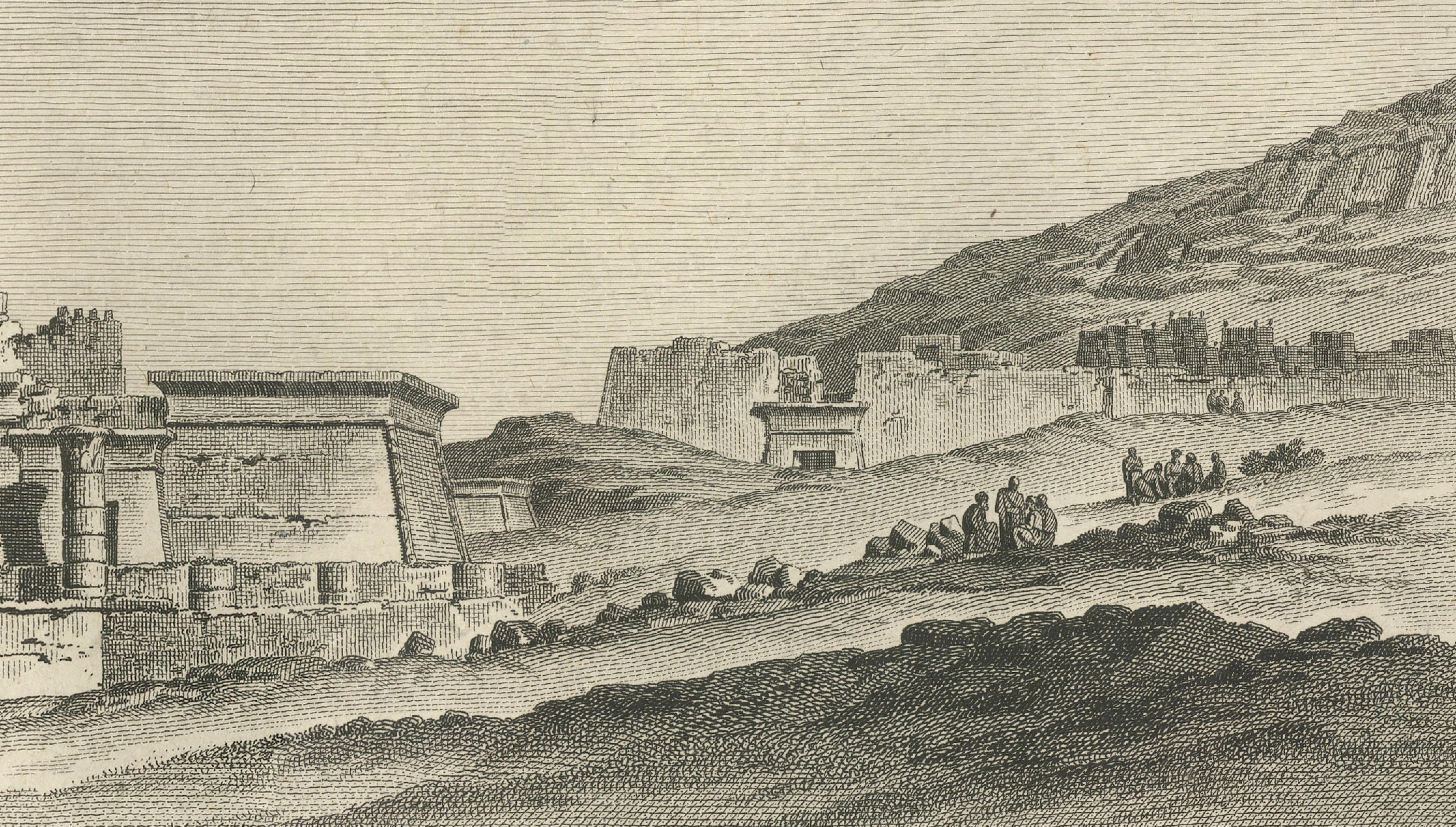 Temple Ruins at Thebes with Architectural Plan, Egypt, Antique Engraving, c.1802