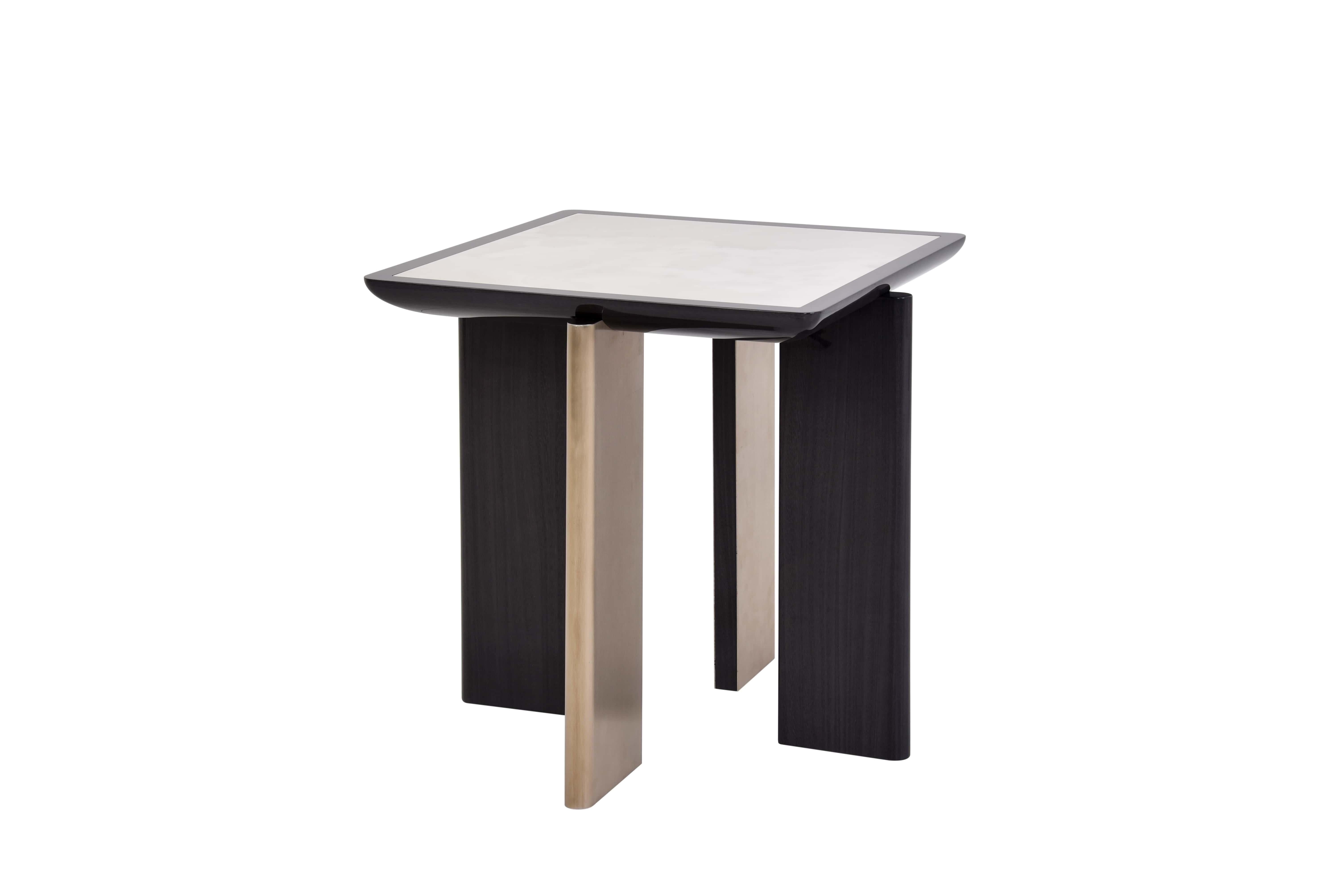 Portuguese Temple Side Table With Oak structure, Dekton Top and Smoke Brass Details For Sale