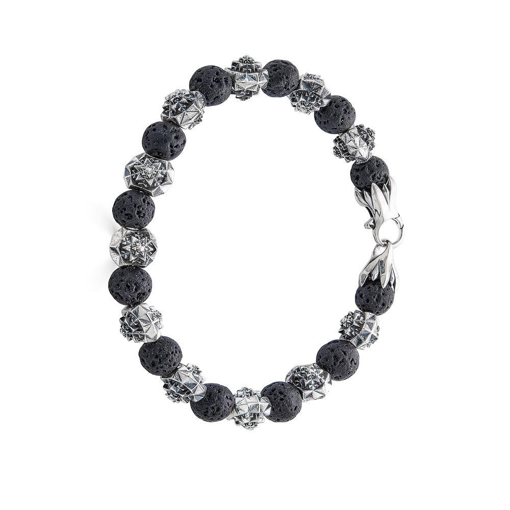 Modern Temple Silver and Lava Stone Bracelet For Sale