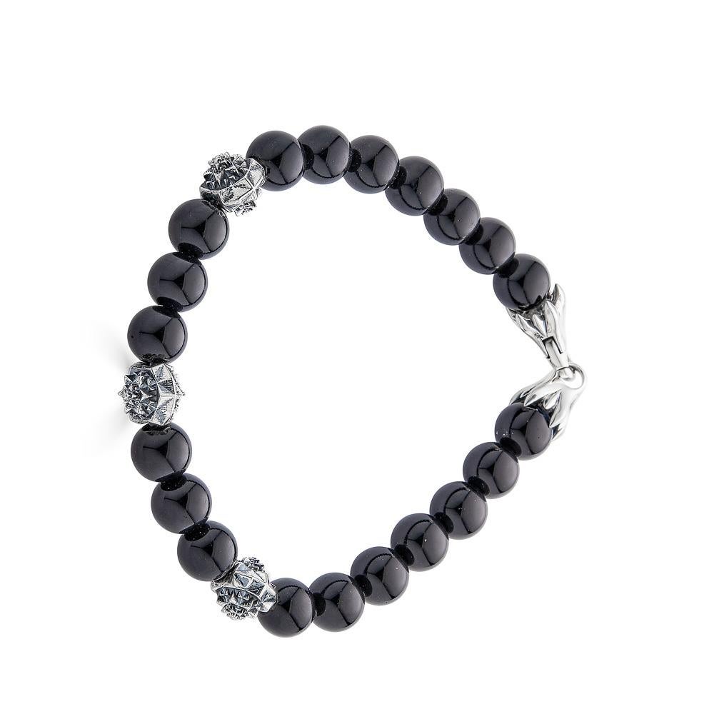 Modern Temple Silver and Onyx Bracelet For Sale