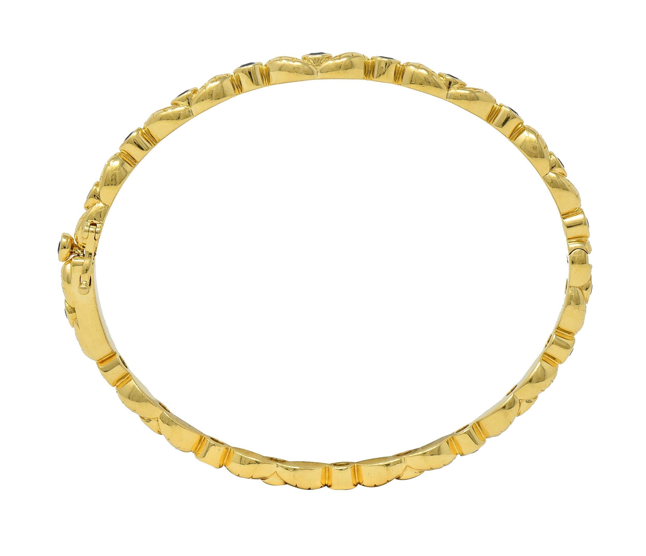 Temple St. Clair 1.75 CTW Sapphire 18 Karat Yellow Gold Leaf Bangle Bracelet For Sale 2