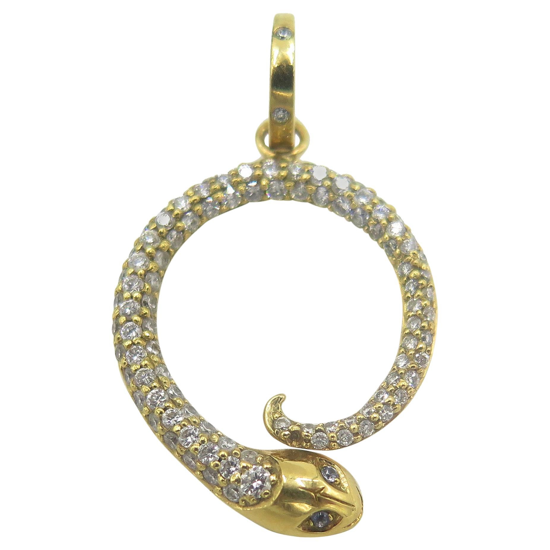 Temple St Clair 18 Karat Yellow Gold Diamond Snake Pendant
